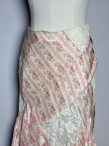 Wmn Size 12 LoveShackFancy Floral Print Silk Asymmetric Hem Midi Pre-owned Skirt