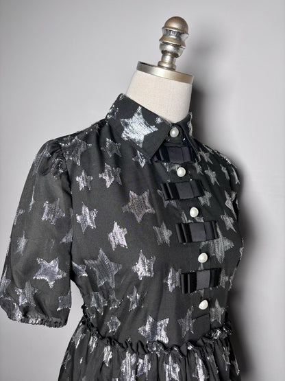 Women Size 4 Halogen Black Silver Stars, Ribbons Pre-owned Dress