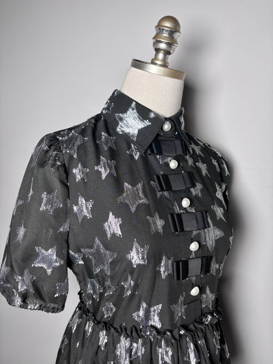 Women Size 4 Halogen Black Silver Stars, Ribbons Pre-owned Dress