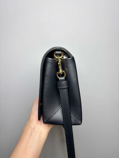 Moschino Solid Leather Black Crossbody Lettering Purse