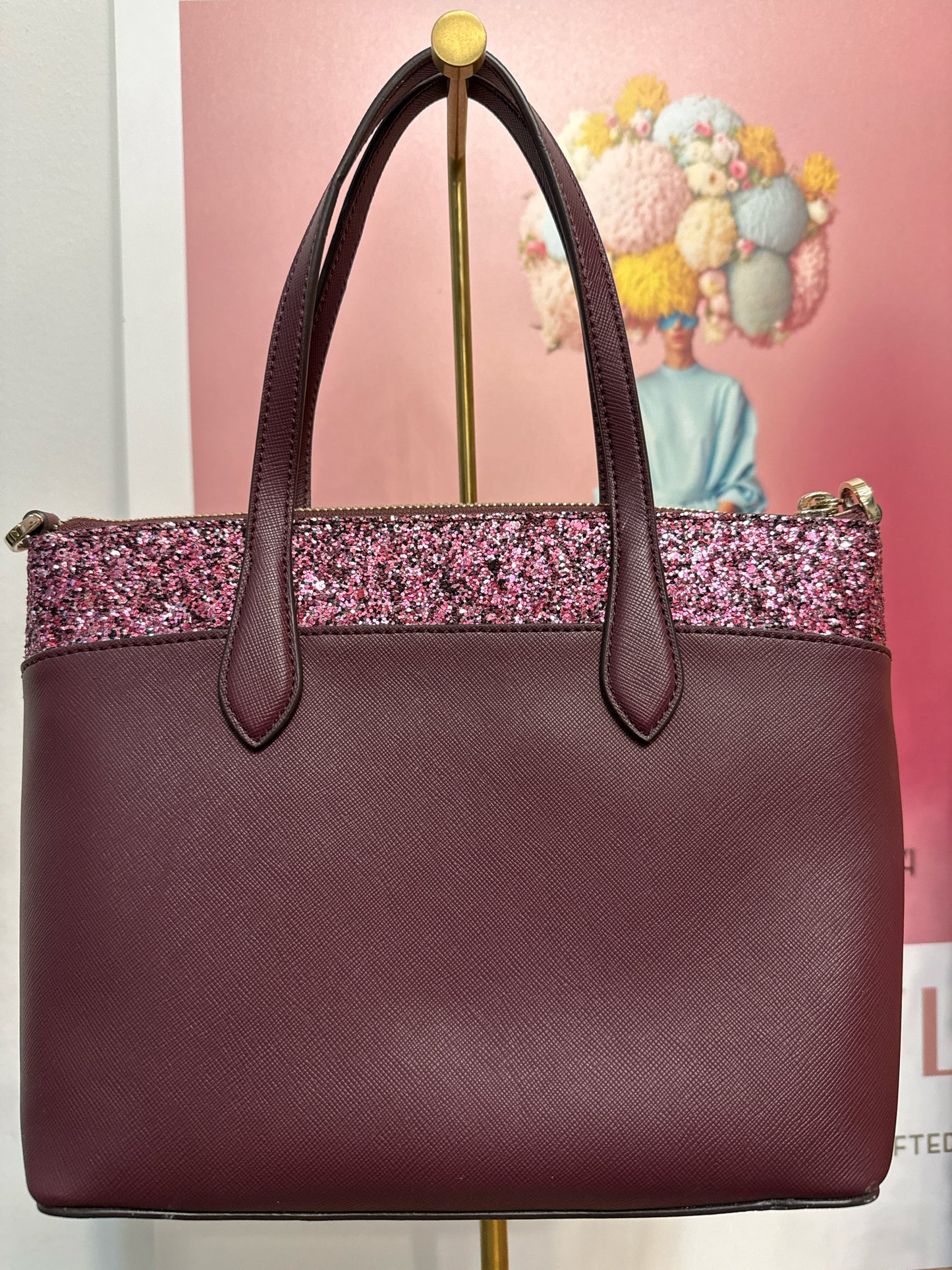 Kate Spade New York Solid w/Glitter Saffiano Leather Satchel Bag