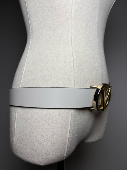 Women's Size S Mario Valentino V Giusy Beige Leather Gold-Tone Logo Pre-Owned Belt