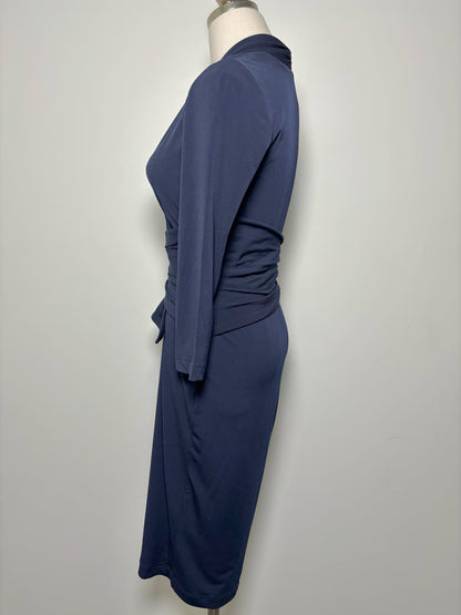 Women Size 6 The Fold London Navy Stretch Knit 3/4 Sleves Sheath Dress