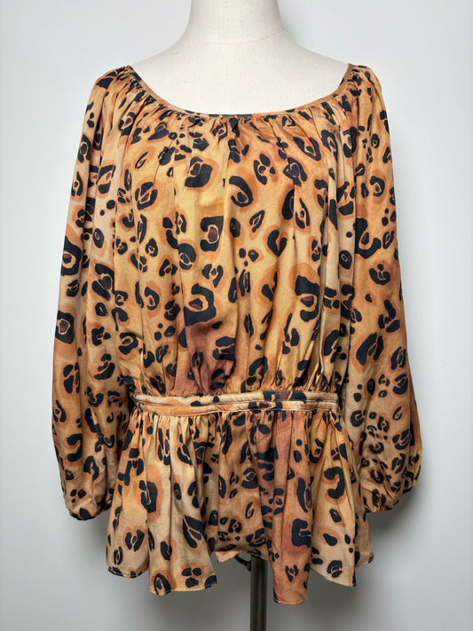 Women Size 16 Mara Hoffman Brown, Black Cheetah Animal Tencel NWT Blouse