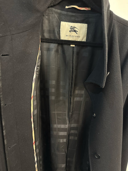 Women Size 10 Burberry Black Solid Wool, Cashmere Belted Coat