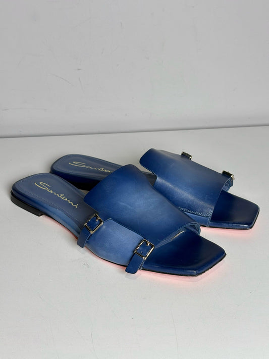 W Shoe Size 38.5 Santoni Blue Leather Cowhide Women's Pre-owned Sandals