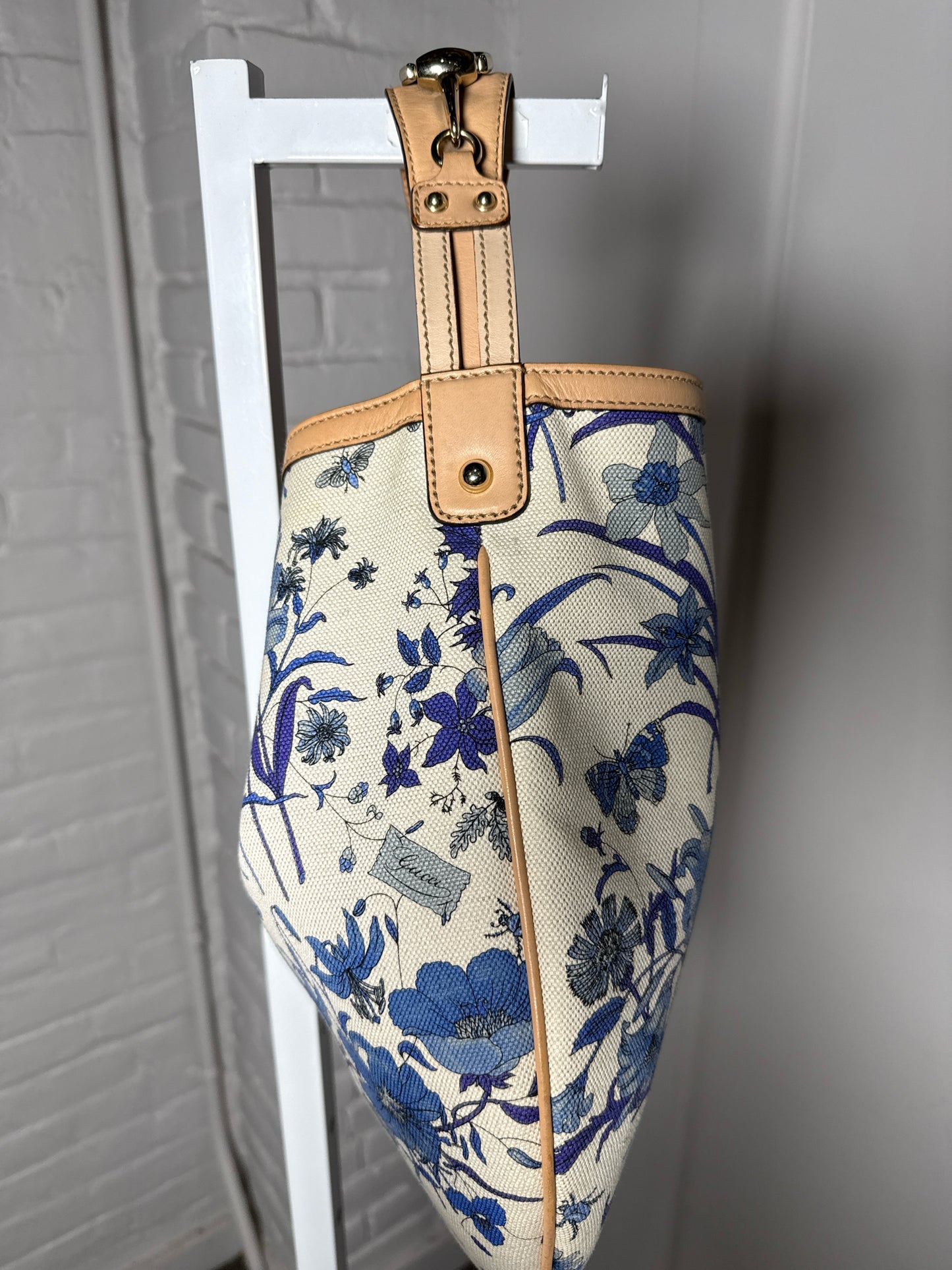 Gucci Flora Wave Horsebit Canvas, Leather Bag