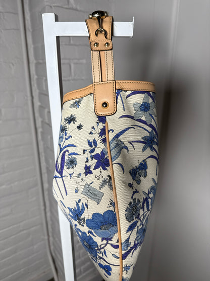 Gucci Flora Wave Horsebit Canvas, Leather Bag