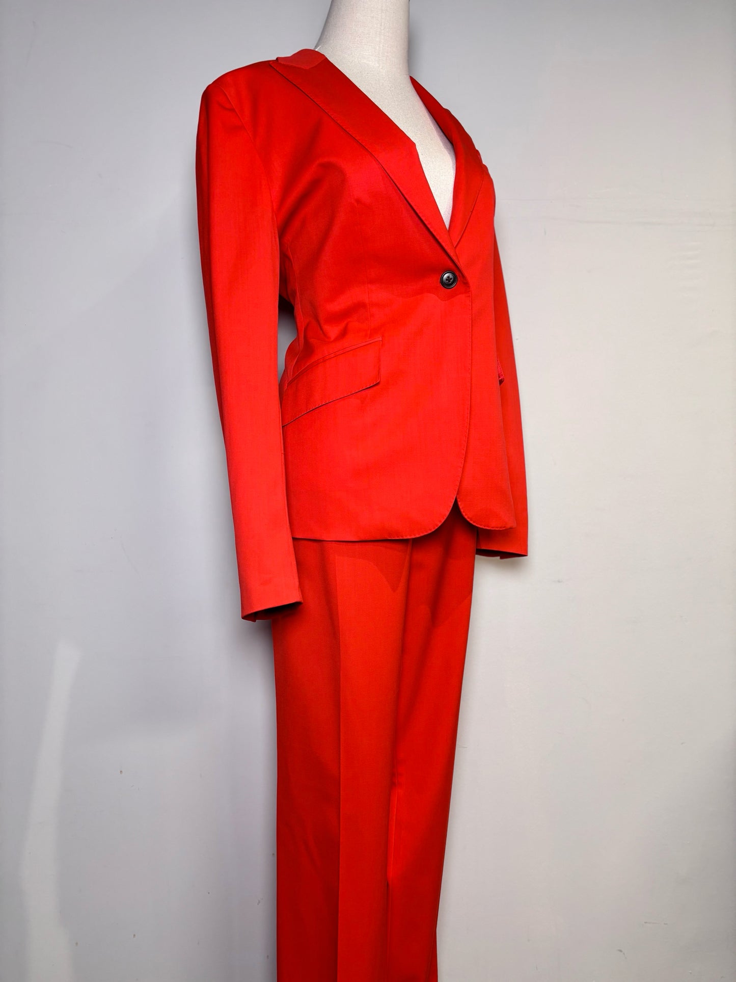 Women Size 48 (L, US) Belvest Red Pure Wool 2-piece Blazer, Pants Suit