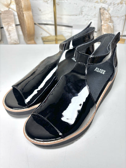 W Shoe Size 7.5 Eileen Fisher Black Leather Patent NWOT Wedges