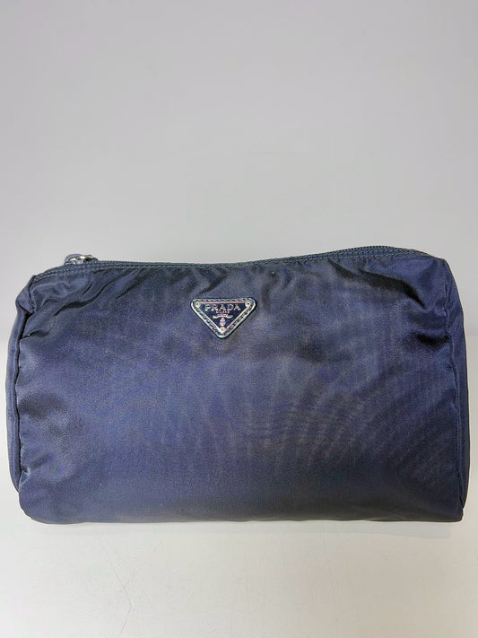 Prada Black Top Zipper Nylon Travel Pouch
