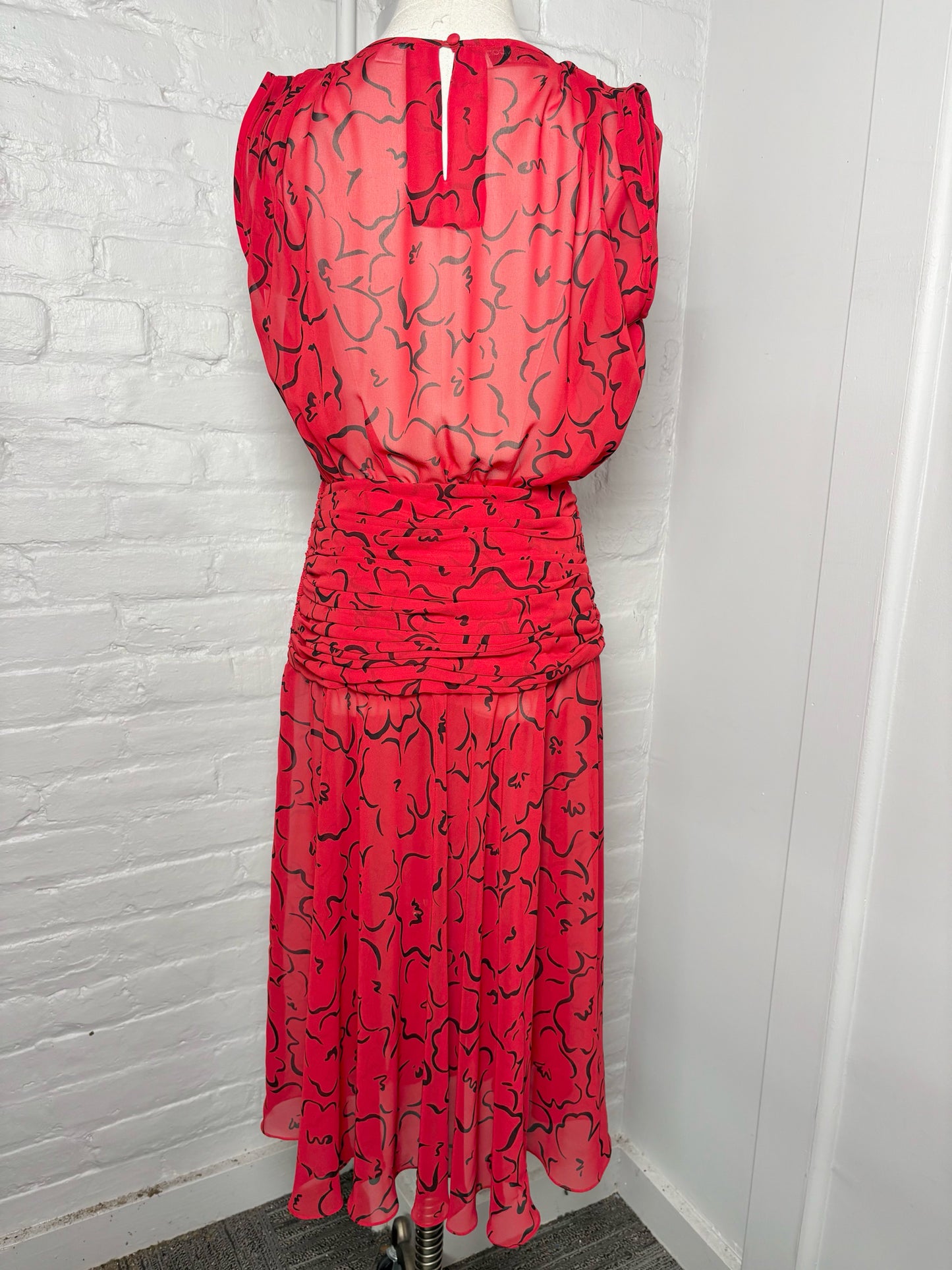 Women Size 4 Albert Nipon Red, Black Geometric Print Polyester Dress