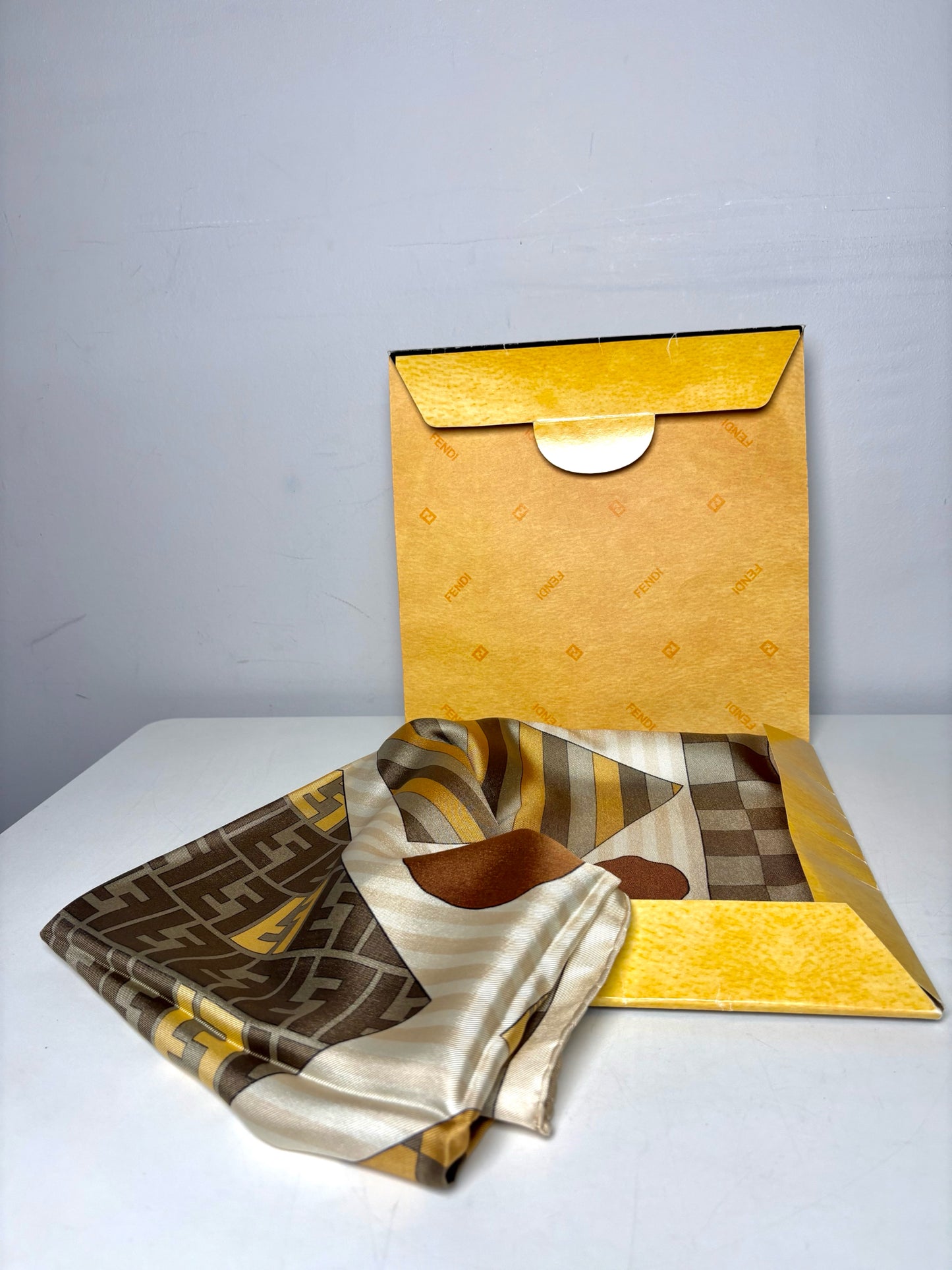 Fendi Logo 100% Silk Vintage Pre-owned Brown & Cream Scarf