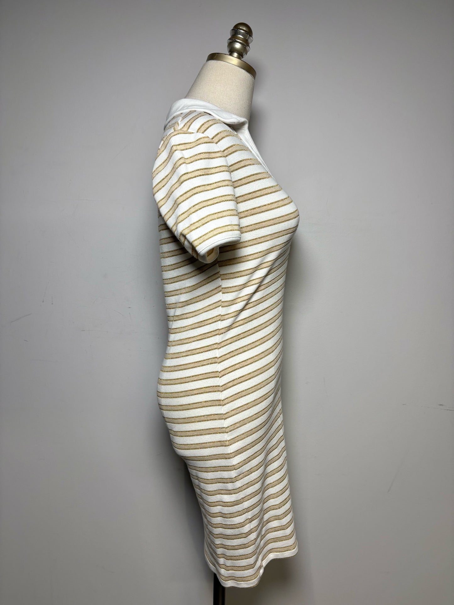Women's Size XS Veronica Beard Bailey Striped Metallic Gold Pre-Owned Polo Dress