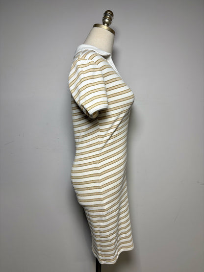 Women's Size XS Veronica Beard Bailey Striped Metallic Gold Pre-Owned Polo Dress
