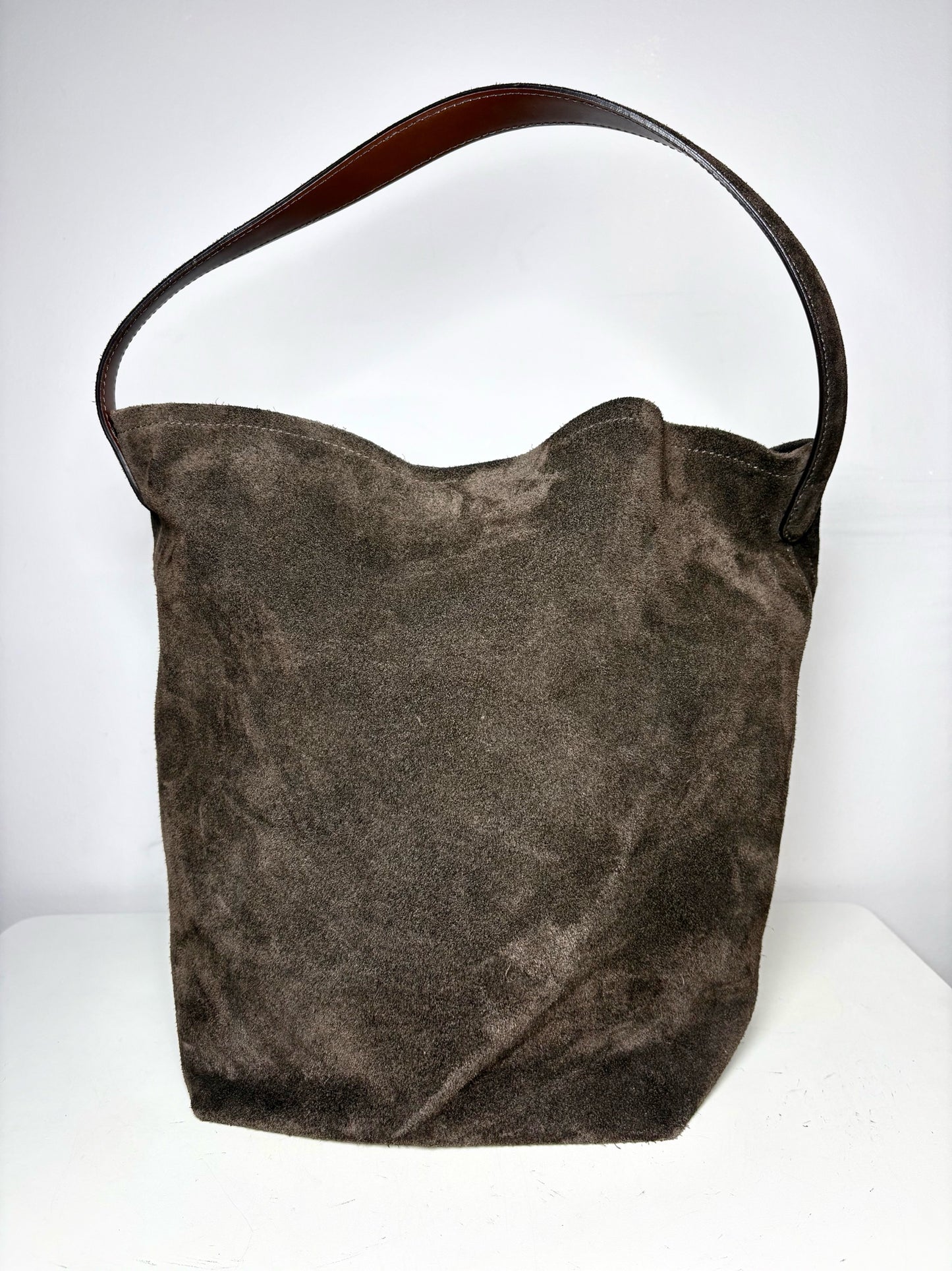 Simons Brown Suede Leather Shoulder Bucket Bag Pre-owned