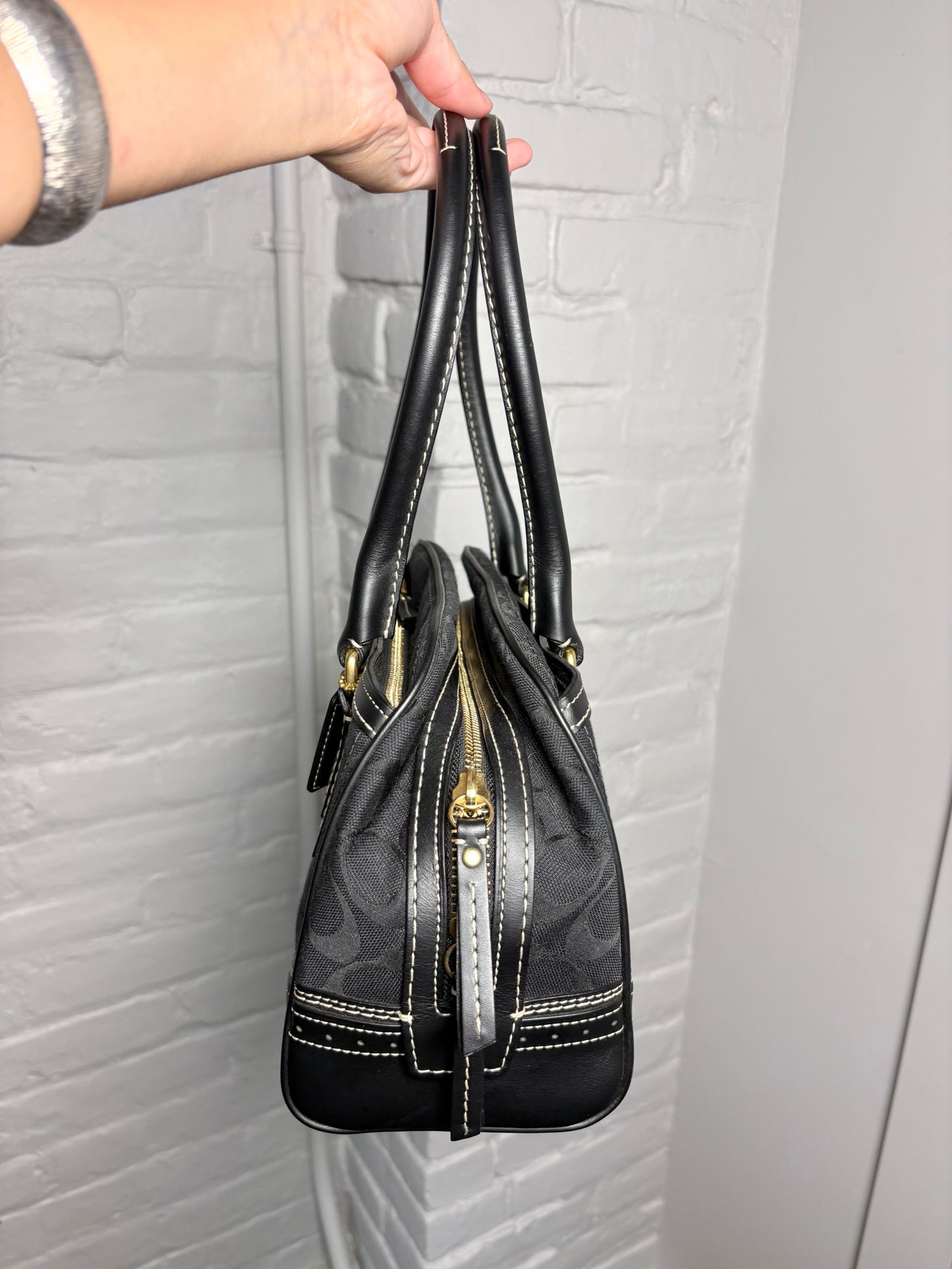 Coach Monogram Canvas, Leather Signature Black Purse