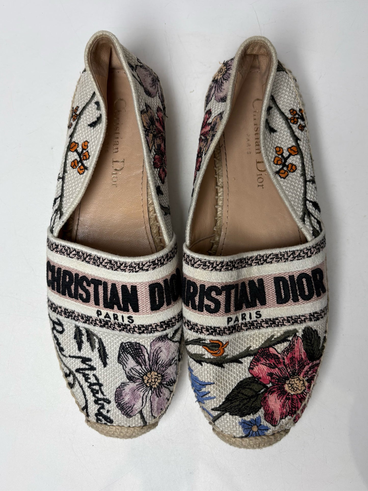 W Shoe Size 38.5 (8 US) Christian Dior Cream Cotton Pre-owned Slip-ons