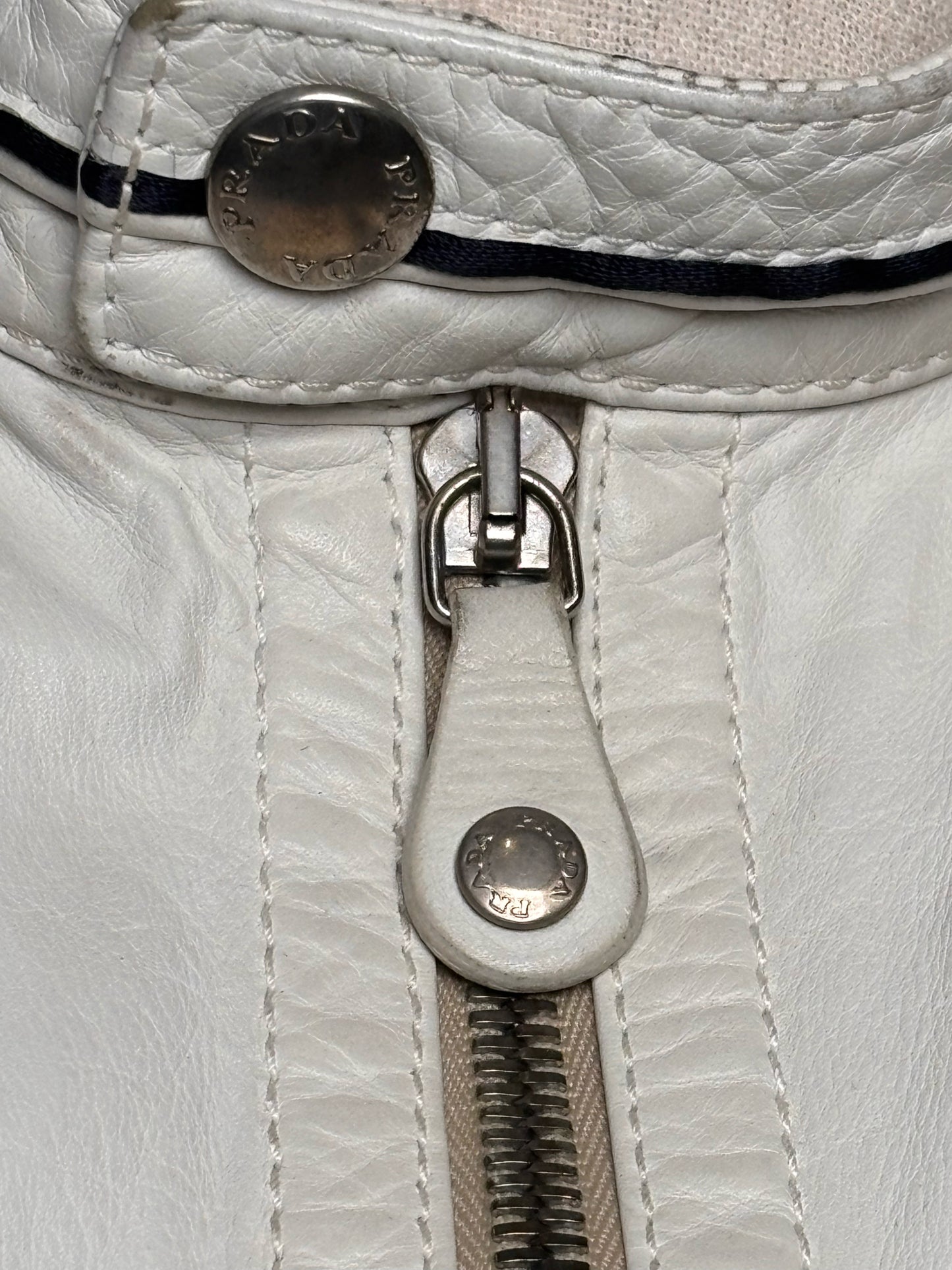 Vintage Prada White Leather Solid Men's Size 52 Moto Jacket
