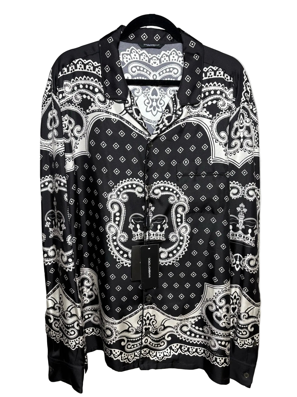 Men Size 44 (US XL) Authentic Dolce & Gabbana Black & White Bandana Print Pure Silk NWT Pre-Owned Shirt