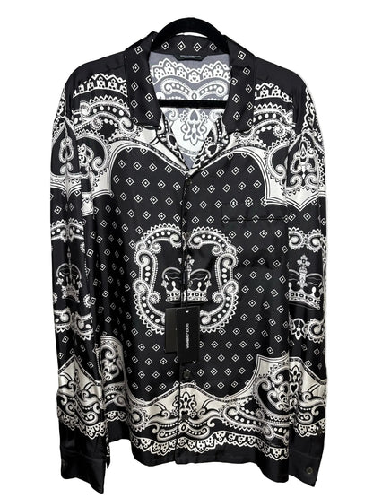 Men Size 44 (US XL) Authentic Dolce & Gabbana Black & White Bandana Print Pure Silk NWT Pre-Owned Shirt