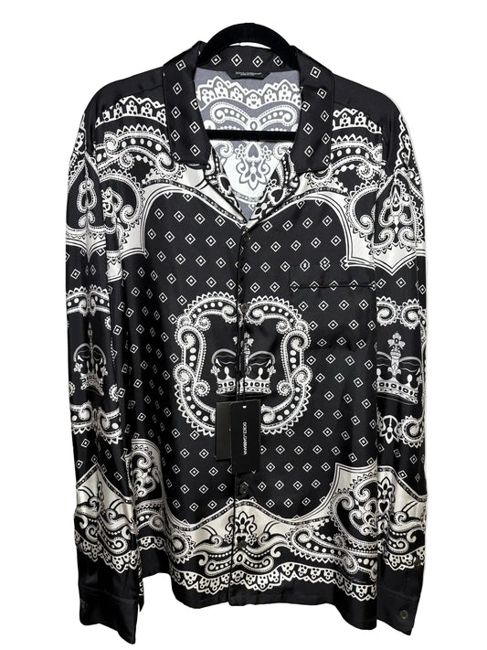 Men Size 44 (US XL) Authentic Dolce & Gabbana Black & White Bandana Print Pure Silk NWT Pre-Owned Shirt
