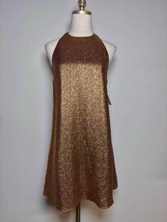 Women Size 2 Alice + Olivia Gold Metallic Silk Blend Pre-owned Dress