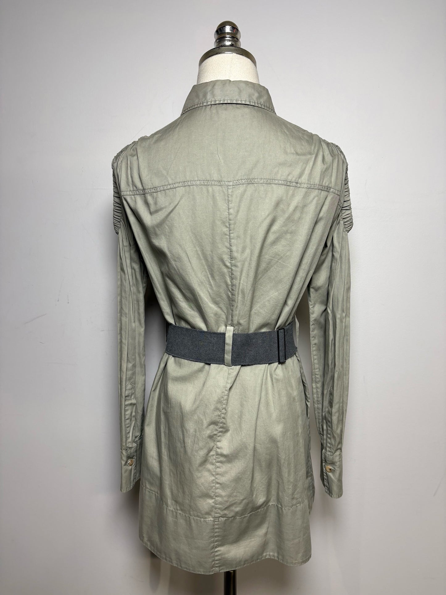 Women's Size XS Brunello Cucinelli Olive Green Pure Cotton Pre-Owned Cold Shoulder Shirt