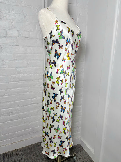 Women Size 4 L'Agence Cream Butterflies Midi Slip Dress