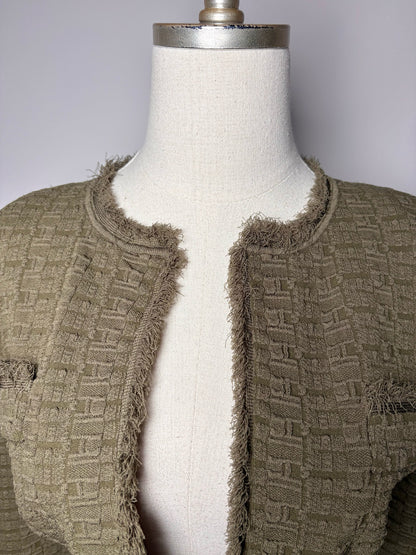 Women Size S Ronny Kobo Olive Green Puckered Cropped Jacket