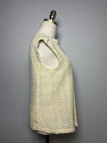 Women's Size 38 Authentic Chanel 2013 Paris-Edinburgh Ecru Woven Wool Silk-Lined Pre-Owned Sleeveless Wrap Top