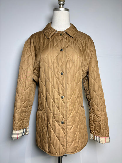 Pre-Owned Burberry Caramel Brown Quilted Women's Polyester Jacket Size L