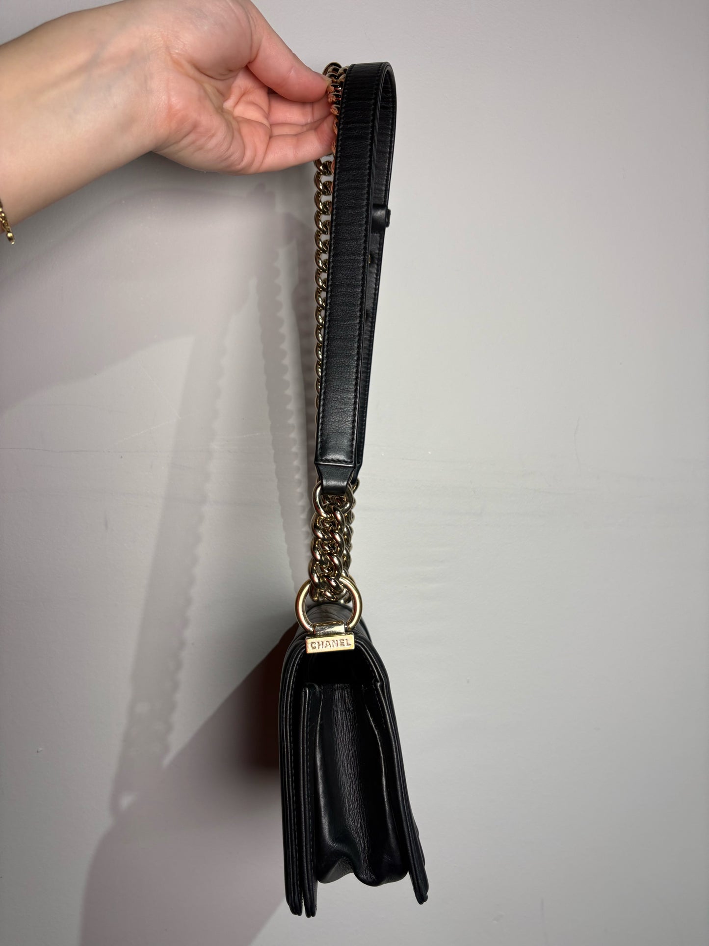 Chanel Small Boy Bag Quilted Calfskin, Ruthenium Black Pre-owned Purse
