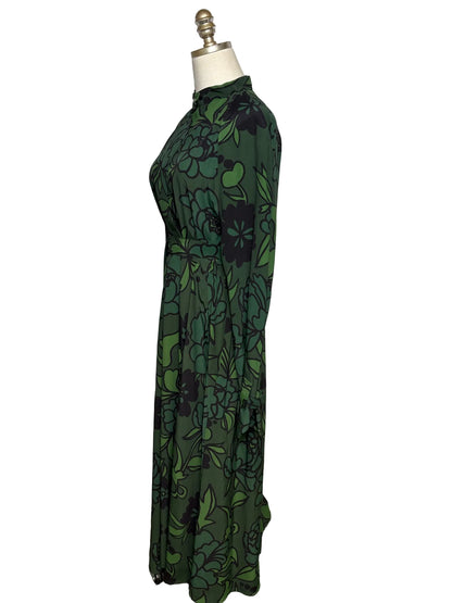 Women Size 40 Christian Wijnants Dark Green Black Floral Rayon Pre-Owned Maxi Shirt Dress