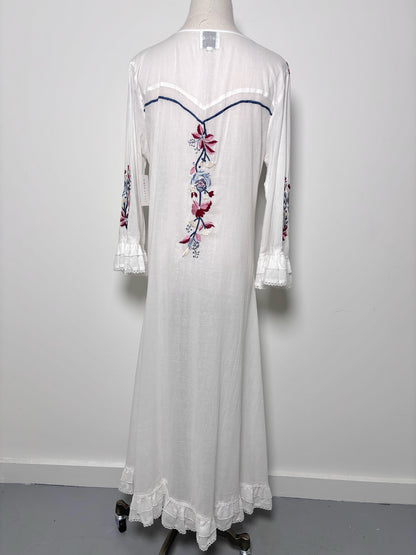 Women Size XS Misa Los Angeles White Embroidered Cotton Maxi Dress