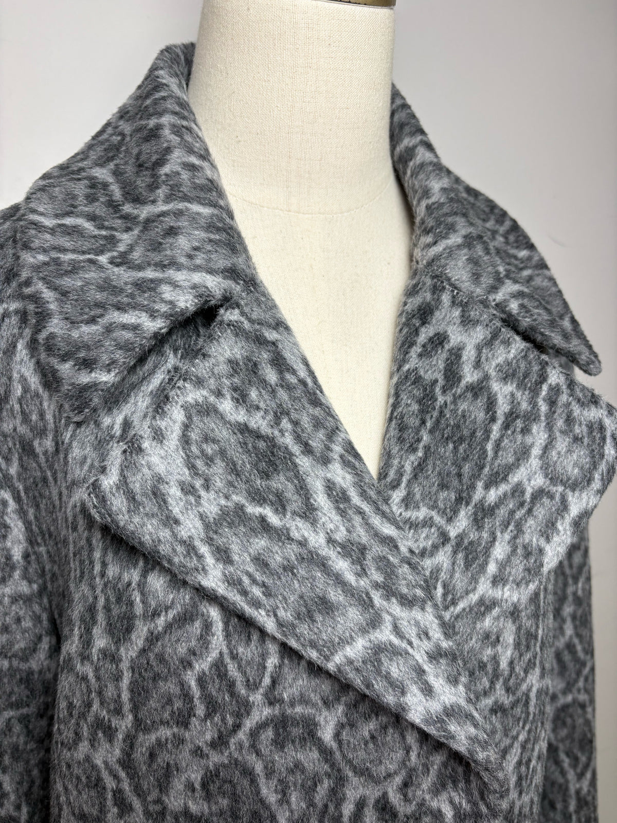 Women's Gerard Darel Black Gray Animal Print Alpaca Camel Hair Blend Pre-Owned Coat