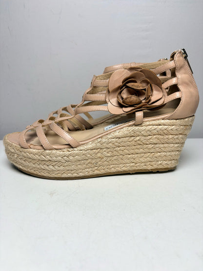 Women's Shoe Size 39 Jimmy Choo Pulse Cage Beige Leather Rare Pre-Owned Espadrille Wedge Sandals
