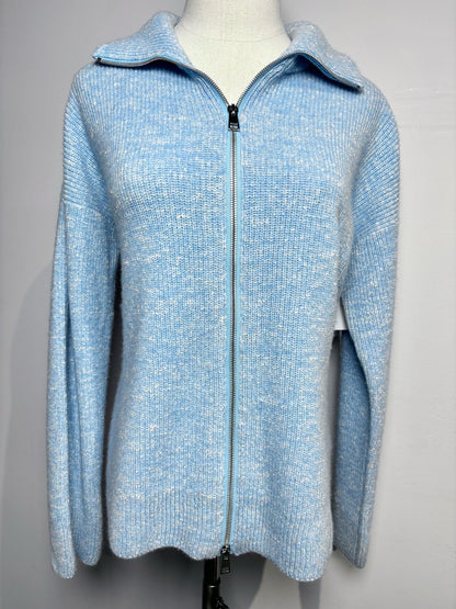 Women Size 44 (10, US) Amina Rubinacci Sky Blue Zip Wool, Silk Sweater