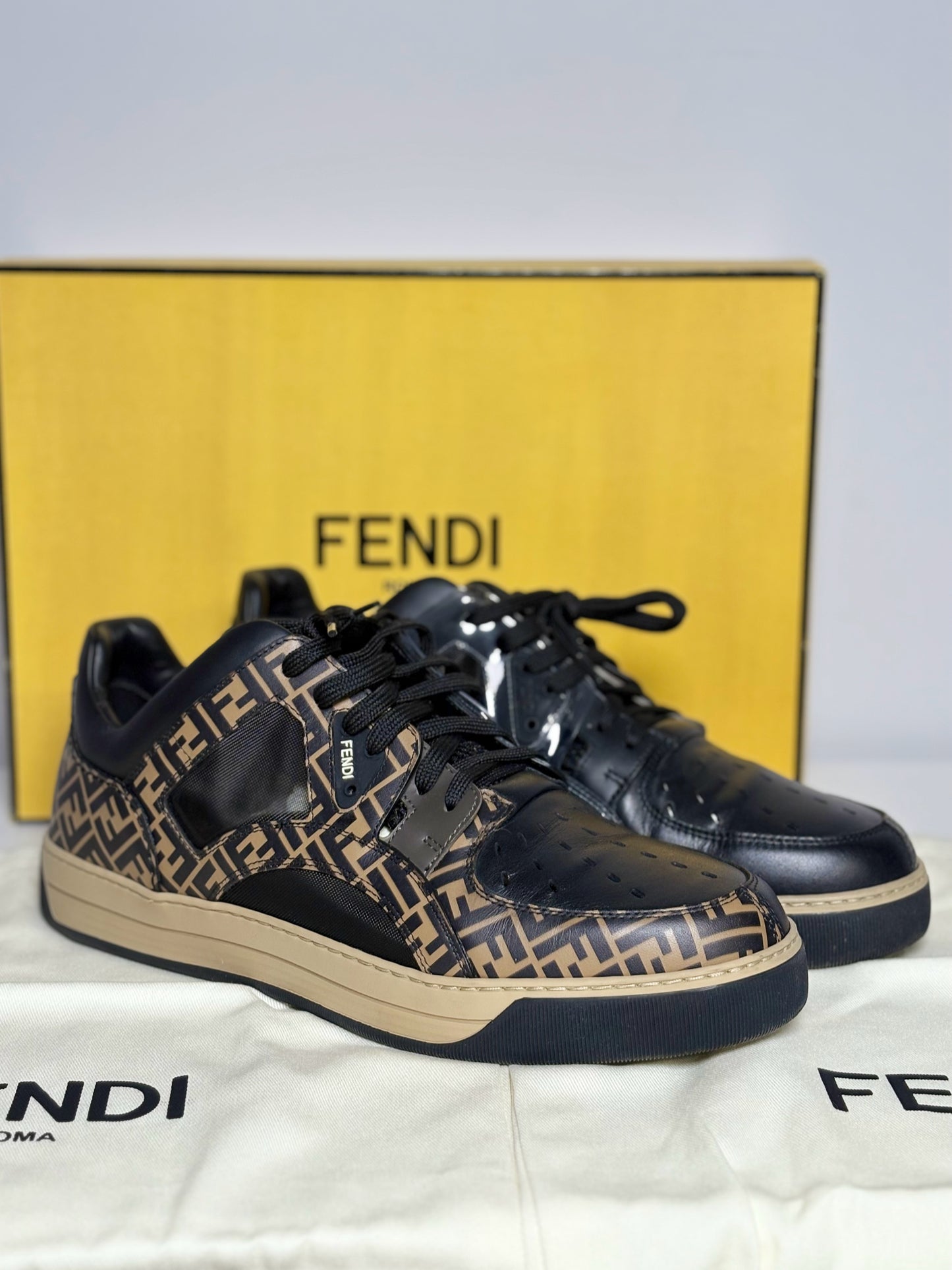 Fendi Black, Brown Fendi Logo Men's Sneakers