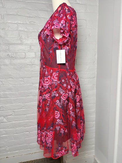 Women Size 0 Eva Franco Red, Blue Floral Polyester Dress