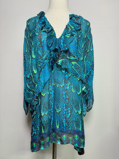 Women Size 48 (10, US) Roberto Cavalli Turquoise Snakeskin Print Blouse