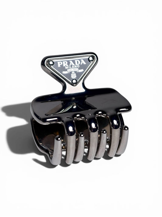 Prada NWT Metal Hair Clip Silver Hair Pre-owned Accessory