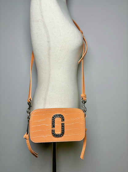 Marc Jacobs Croc Embossed Leather Peach Camera Crossbody Purse