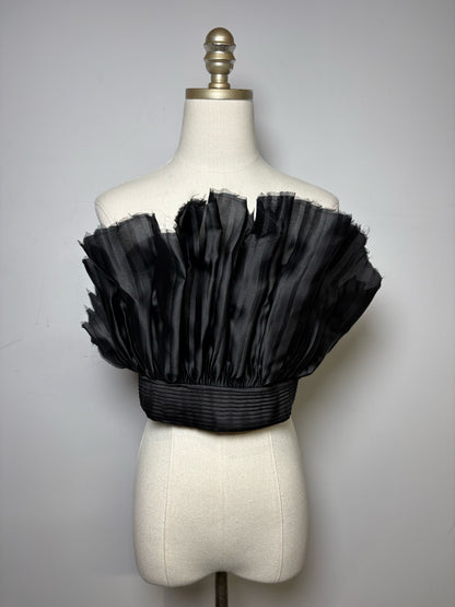 Women's Size 4 Andres Otalora Black Pleated Pure Silk Pre-Owned Strapless Crop Top