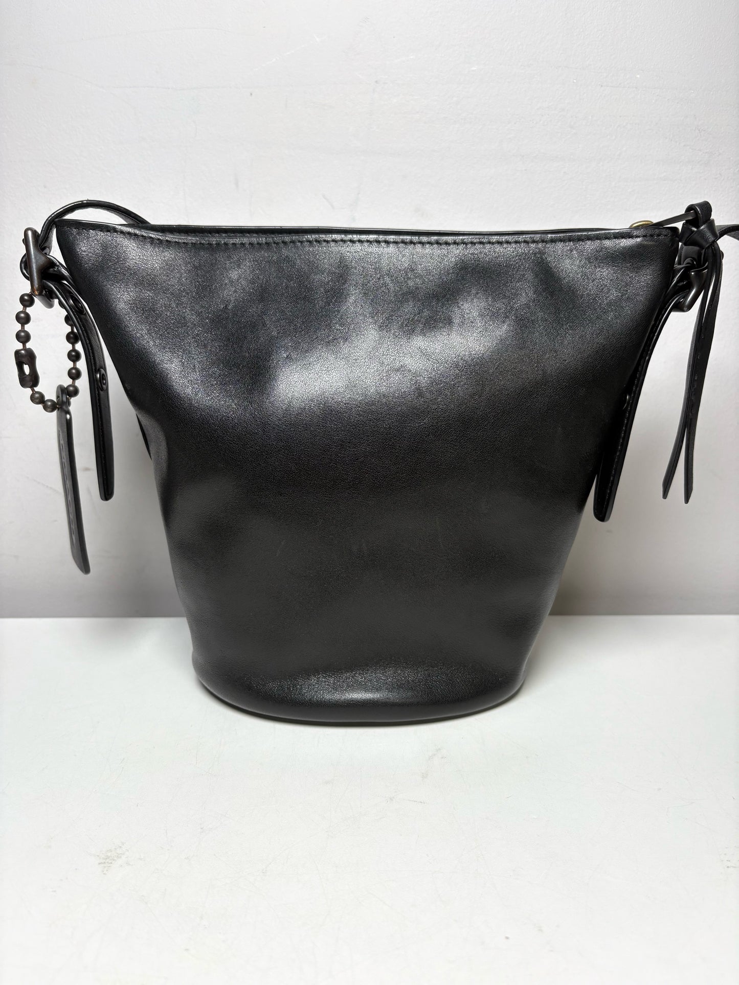 Women's Coach Bleecker Sport Mini Black Leather Vintage Pre-Owned Crossbody Bucket Bag