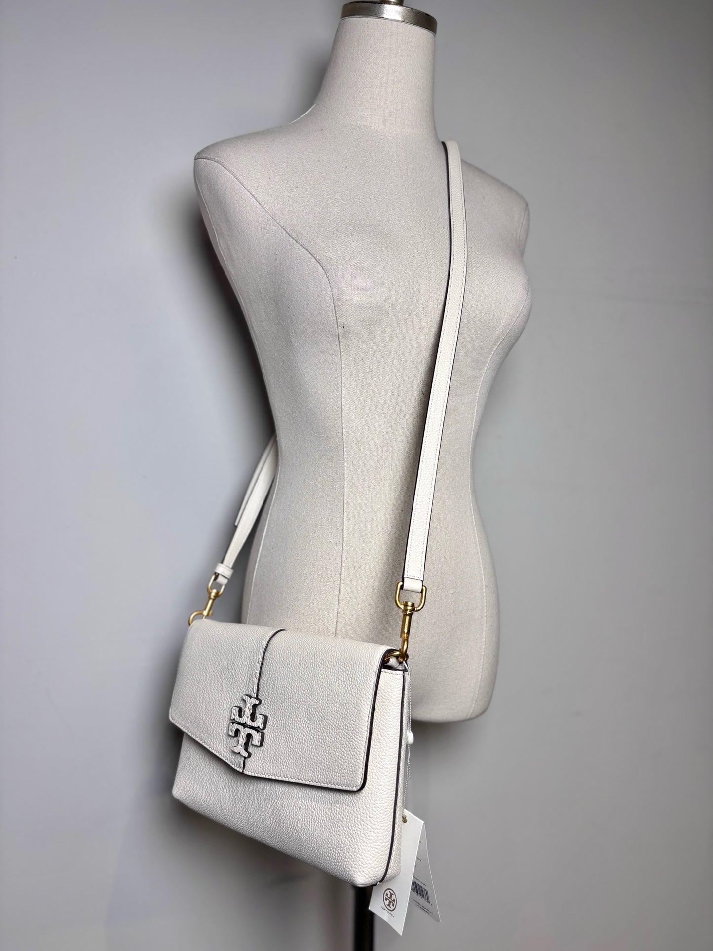 Women's Tory Burch McGraw Pebble Grain Leather Pre-owned, NWT Bone Cowhide Purse