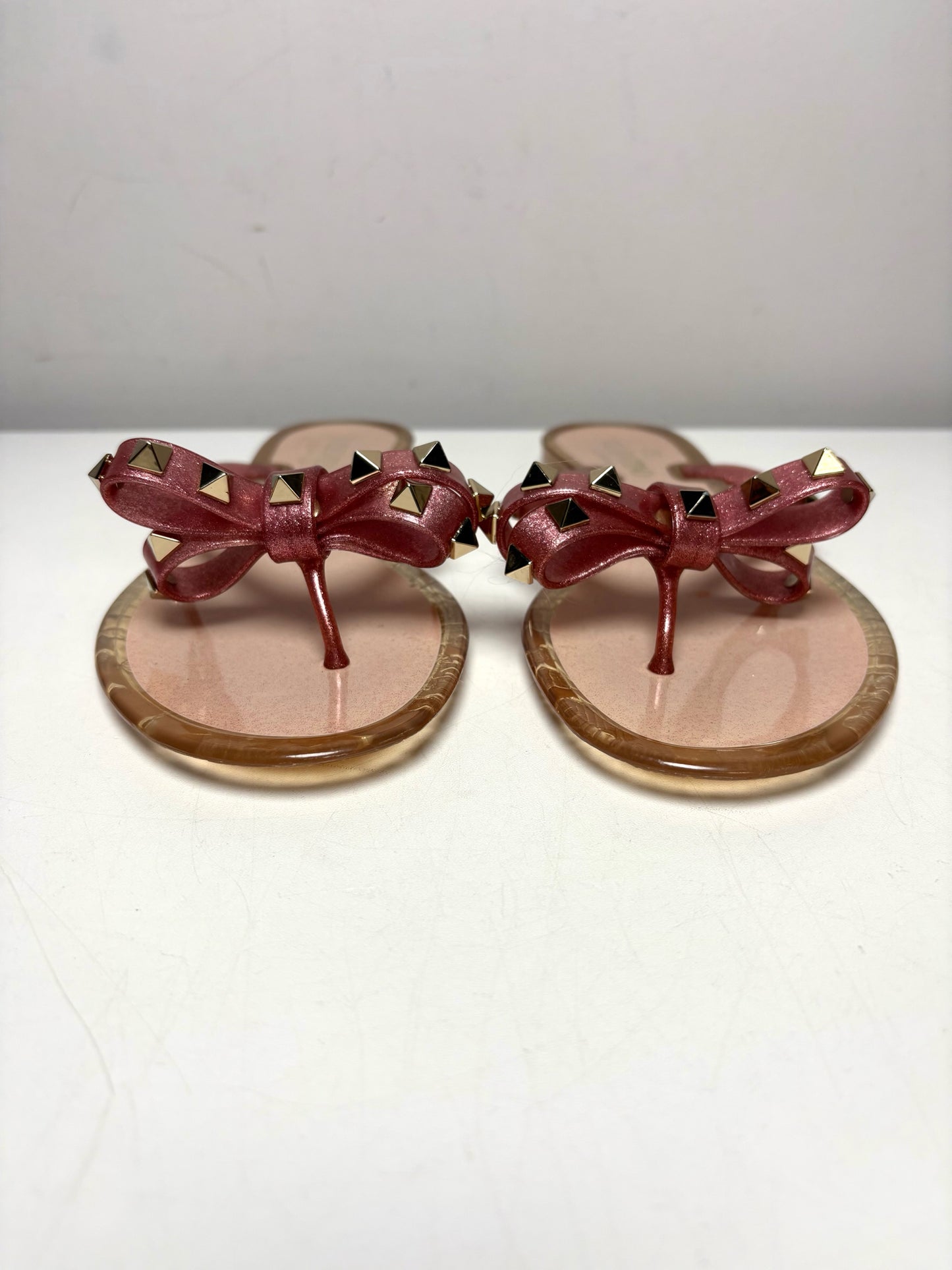 Valentino Garavani Rockstud Jelly Glitter Sparkle Pink PVC Size 39 Sandals