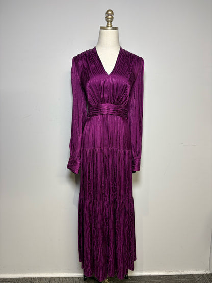 Women Size 10 (L) Diane von Furstenberg Purple Shiny Pre-Owned Tiered Maxi Dress