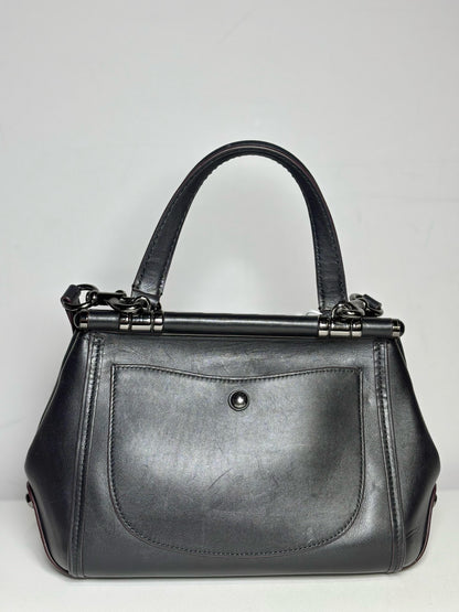 Women's Coach #54079 Willow Floral Leather Pre-owned Black Top Handle Rare Bag