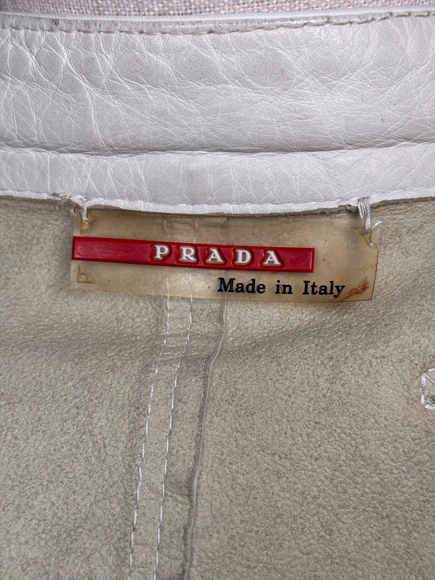 Vintage Prada White Leather Solid Men's Size 52 Moto Jacket